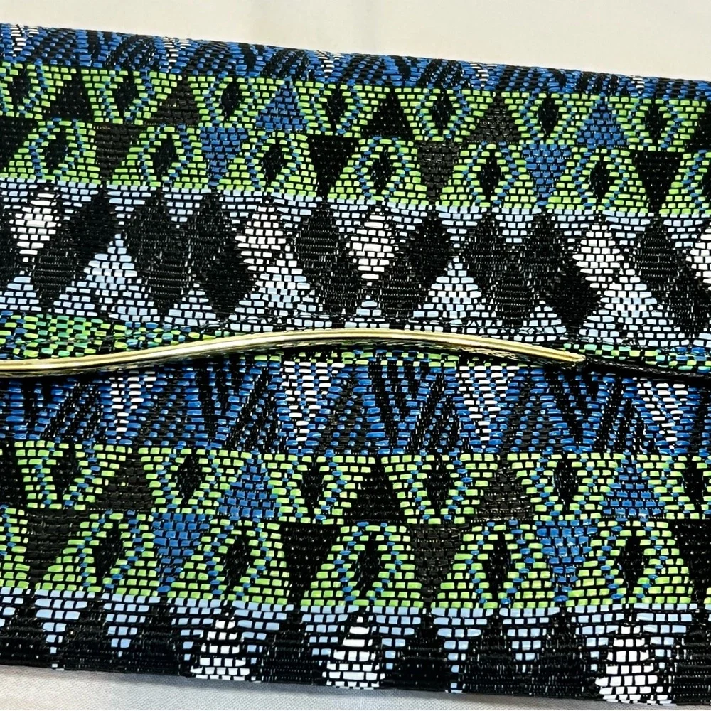 Woven Clutch Bag Wristlet Blue/Green/Black‎ Geometric Abstract Pattern